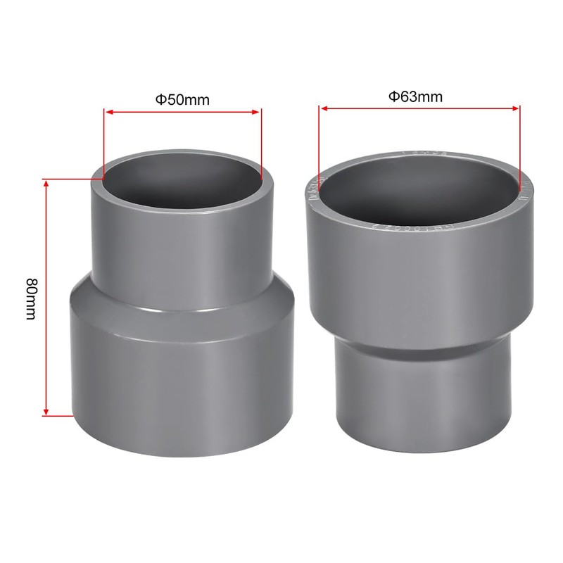 sourcing map PVC DWV Reducing Coupling Schedule 40 Gray 50mm