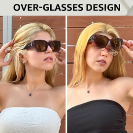TJUTR Polarized Sunglasses Fit Over Glasses for Women, Oversized Driving Sun Glasses with Rhinestone Designer Style
