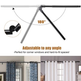 Corner Window Curtain Rod, 1" Heavy Duty L-Shaped Curtain Rod, 36-136" Adjustable with 180° Connector, DIY Angled Curtain Rod for Bay Windows, Corner Windows and Curved - Black