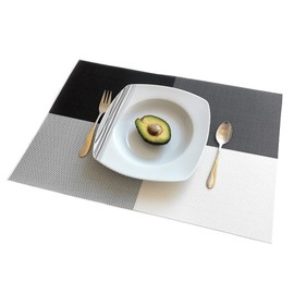 ELFSELF® Set of 6 Place Mats, Washable, Non-Slip and Heat-Resistant Placemats and Coasters, 30 x 45 cm, Place Mats for Dining Table, Kitchen, Restaurant, Decoration and Home (Black and White Gradient)