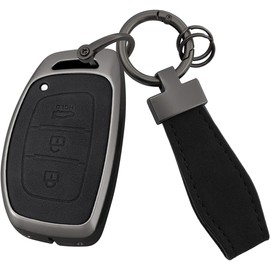 Funda para Llave de Coche Compatible con Hyundai IX35 I10 I20 I30 I40 Tucson Sonata Fe Creta Mistra Elantra Ioniq Venue Accesorios de Cuero y Aleación de Zinc, Funda Inteligente para Llave
