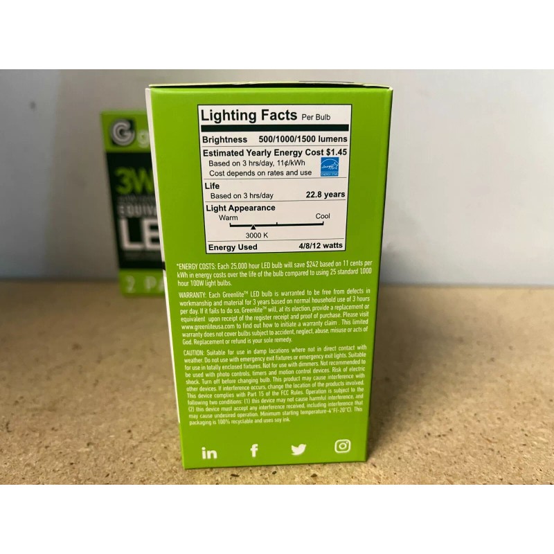 Greenlite 4 Pack GREENLITE 3-Way 40W 60W 100W LED A19