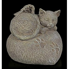 Figuren Shop GmbH Animal Urn - Cat Angel on Heart in Stone Look | Cat Urn Hand Painted