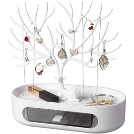 penobon Antler Jewellery Organiser Stand with Drawer, Plastic 3 in 1 Jewellery Holder for Earrings Necklaces Bracelets and Ring