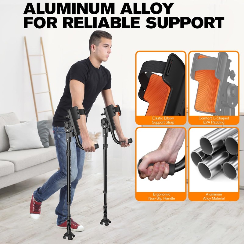 3-Angle Adjustable Forearm Crutches for Adults Ergonomic with Carrying Bag