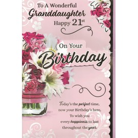 Granddaughter 21st Birthday Card, Large Format with 8-Page Insert, Pink Floral Design