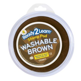 READY 2 LEARN Jumbo Circular Washable Stamp Pad - Brown - 5.75" dia. - Non-Toxic - Fade Resistant - Ideal Size for Handprints and Footprints