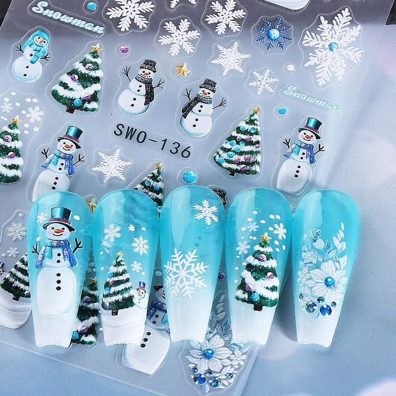 4Pcs Christmas Nail Stickers 5D Embossed Christmas Lights Xmas Tree