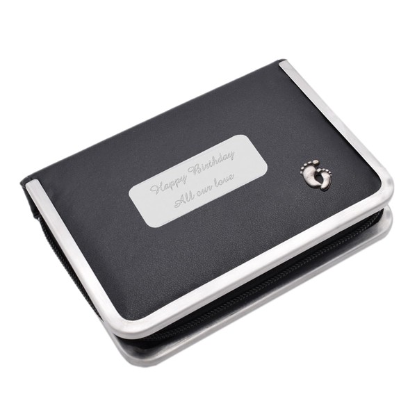 English Pewter Baby Feet Design Black Leatherette Manicure Set with