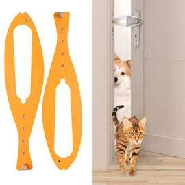 TGIOW Cat Door Latch, 2 Pcs Cat Door Stopper Pet Door Latch to Keep Dog Out of Litter Box and Food, Door Prop for Cat with 5 Adjustable Size Strap 2.5-6" Wide, No Measuring, Easy to Install, Yellow