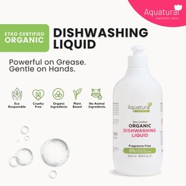 Aquatural Organic Dishwashing Liquid for Dishes, Plant Based Dish Soap, Kitchen Unscented Dish Soap Liquid, Cuts Grease, Suitable for Sensitive Skin, Quick Rinse, 16.9 Fl Oz