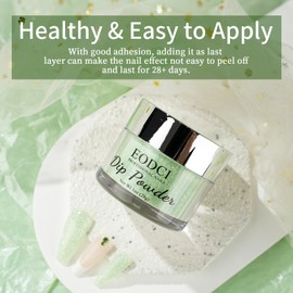 EODCI Green Glitter Dip Powder, 1OZ Neutral Nail Dip Powder for Long-lasting 28 Days+ Dip Nail Art French Manicure Nail Starter & Professional Home DIY Salon Use