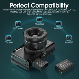 FirstPower 2 Pack LP-E12 Batteries Compatible with Canon EOS M50, EOS M50 Mark II, EOS M, EOS M2, EOS M10, EOS M100, EOS M200, SX70 HS, Rebel SL1 Mirrorless Digital Cameras