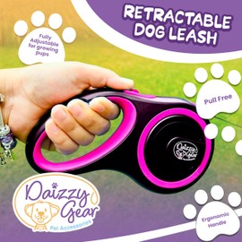 Daizzy Gear - Dog Leash Retractable,Sturdy, Heavy-Duty, Tangle-Free, Soft,Anti-Slip Handle & Easy One Hand Brake for Puppy, Small, Medium, Large Breeds Dogs (Pink, 110 LBS/26 FT (L))