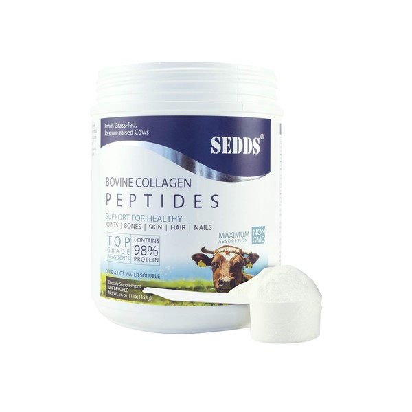 SEDDS Bovine Collagen Peptides,100% Hydrolyzed Grass-Fed Non-GMO Protein Powder, Gym Fitness Beauty and Health Product,Made with Kosher and Halal Certified Ingredient