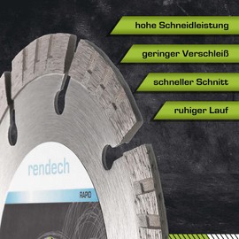 Rendech® Rapid Diamond Disc 125 mm for Granite, Concrete, Stone, Reinforced Concrete etc. Diamond Cutting Disc with Highest Cutting Performance
