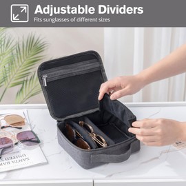 Lolalet Travel Sunglasses Organizer Storage Case, Adjustable Slots Multiple Eyeglasses Storage Bag, Portable Glasses Eye Wear Holder for Men Women Traveling -4 Slots, Dark Grey