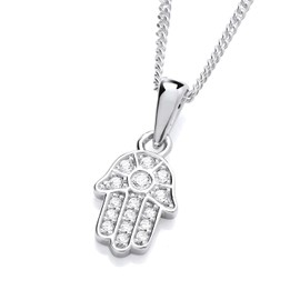 Old English Jewellers 925 Sterling Silver Hand of Hamsa Cubic Zirconia Pendant Necklace + 16 18 20 inch Chain (16)