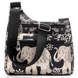 Nawoshow Nylon Floral Multi-Pocket Crossbody Purse Bags for Women Travel Shoulder Bag (Elephant)