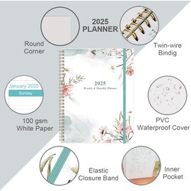 2025 Planner - 2025 Weekly Monthly Planner Runs from January 2025 to December 2025, Planner 2025 with 12 Monthly Tabs, 8.5" x 11", Pink Flower