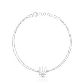 Tela Jewelry - Sterling Silver Trident Bracelet, 7 mm Ukrainian Tryzub with Double Strand Chain, Genuine .925 Sterling Silver Bracelet, Stylish and Durable Ukraine Jewelry Gift for Women