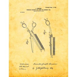 Combined Scissors And Comb For Barbers' Use Patent Print Golden Look (20" x 24") M12161