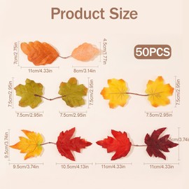 Axafazup 50 Pcs Autumn Maple Leaves, Artificial Fake Fall Leaves