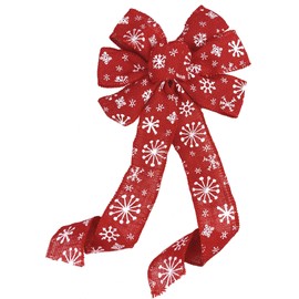 Arco de corona de Navidad con diseño de copo de nieve rojo – 25,4 cm de ancho, 45,7 cm de largo, lazo preatado, copos de nieve blancos sobre arpillera, cesta de regalo, swag, guirnalda, día de boxeo, decoración de invierno, decoración de puerta delantera