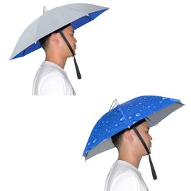 NEW-Vi Umbrella Hat Adult and Kids Folding Cap for Beach Fishing Golf Party Headwear (Silver and Drip Blue 2PCS)