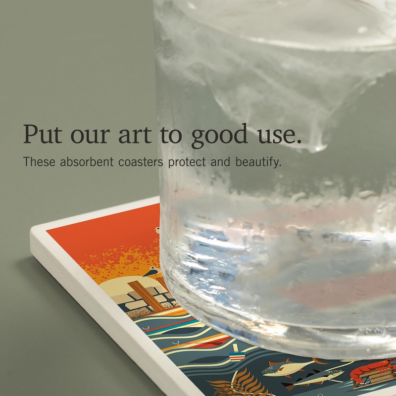 Nautical Geometric (Absorbent Ceramic Coaster, Single, Cork Back, Kitchen Table