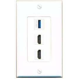 Wallplate City 3 Port 1 Gang Jack Face Cover Cable Plastic 2 HD USB-3 Wall Plate