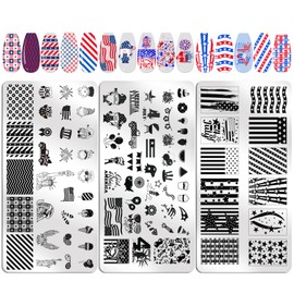 XEAOHESY 3pcs Independence Day Nail Stamping Plates for Nails Patriotic Nail Stamping Kit American Flag Stars Statue of Liberty Image Plates Nail Stamper Plates for 4th of July
