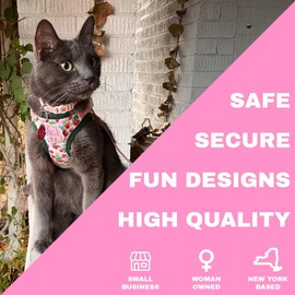 Travel Cat Strawberry Shortcake Harness & Leash Set - Adjustable Fit Mesh Cat Harness with Reflective Strap - Harness for Cats, Kittens for Outdoor (Strawberry Shortcake, Small)