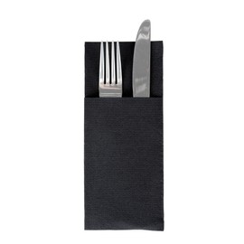 Cutlery Napkins Made of Softpoint | Pub Cutlery Pockets | 40 cm x 33 cm 1/8 Fold | with Cutlery Slot for Catering and Celebrations | Pack of 50 | (Black)