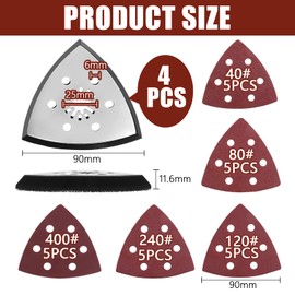 SneiDr 29 Stück Multitool Schleifaufsatz 4 Schleifplatte für Delta-Schleifer 90mm Universal mit 25 Schleifpapier Blatt 6-Loch Körnung P40 bis P400 Langlebig und Effizient für Schleifen Und Polieren