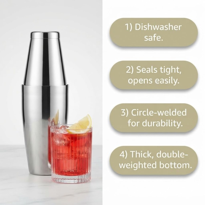 28 oz & 20 oz Stainless Steel Boston Cocktail Shaker
