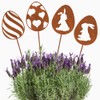 ALEMIN 4 Patina Easter Eggs Garden Stake Decorative Rust, Easter