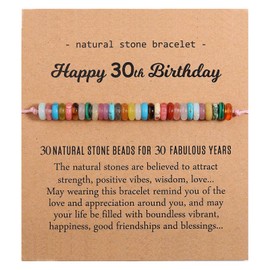 Birthday Bracelet Gifts for Teen Girls Women, Natural Stone Bracelets Sweet Birthday Gifts for Niece Daughter Granddaughter Aunt Grandma Mom Friend Sister with Birthday Card (30th)