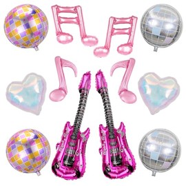 Yukiner Music Party Foil Balloons, 12pcs Disco Ball, Guitar, Musical Notes