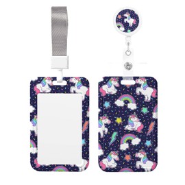 EOBKLAX ID Badge Holder with Breakaway Lanyard and Retractable Badge Reel Clip,Cute Unicorn,Rainbow and Star Card Name Tag Lanyard Vertical ID Protector Badge Clips for Nurse Nursing Doctor Teacher