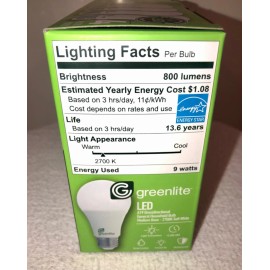 Greenlite  greenlite 60w Non-Dimmable 9W LED 4-LIGHT BULB PACK 2700K $1.08/YEAR A19