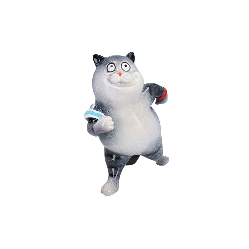 AB Tools Grey Fat Cat Running Jogging Ornament Statue Garden