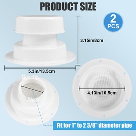 2PCS RV Roof Plumbing Vent Caps Kit with Screen, Camper Vent Cover Replacement Kit with Putty Tape and Screws, RV Roof Sewer Vents Cover Caps for 1" to 2-3/8" OD Pipe for Outdoor RVs Trailer Motorhome