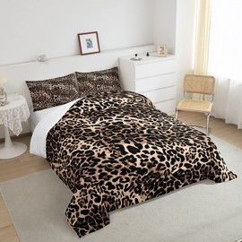 Leopard Comforter Set,Twin Size Brown Quilt Set,Animal Cheetah Bedding Comforters 2pcs for Kids Teens Room Decor,Modern Luxury Soft Breathable Duvet Set with 1 Pillowcase