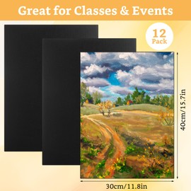 SHUESS 12 PCS Black Canvas Boards for Painting 12 x 16 Inch Canvas Panel- Free Cotton Big Canvas for Acrylic Oil Watercolor Tempera Paint