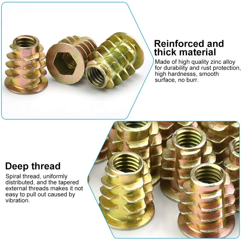 PERFETSELL 50 PCS Threaded Insert Nuts for Wood Furniture, M6x15mm