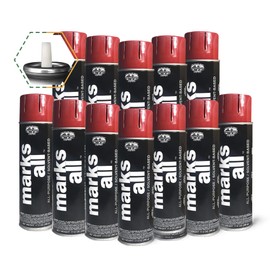 Fox Valley 18oz Marks All Solvent-Based Marking Paint Spray, 12-Pack Red APWA – Long-Lasting, Weather-Resistant Spray Paint for Wet or Dry Surfaces Like Metal, Grass, Concrete, Wood, & More
