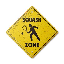 Squash Vintage Crossing Sign Zone Xing | Indoor/Outdoor Plastic | 20" Tall Rustic Sport Game Team Gag Player Play Sport Racket Love