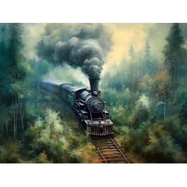 5D DIY Diamond Painting Kits, Vintage Steam Train, Track Landscape, Cross Diamond Embroidery Painting Full Round Diamond Mosaic Home Decor Gift 30 x 40 CM