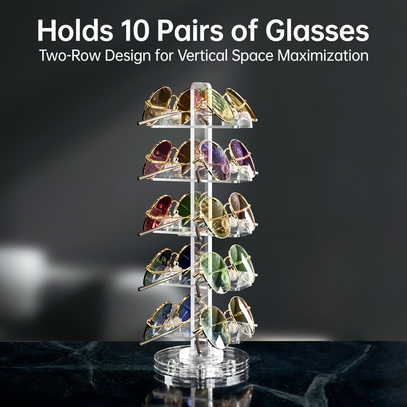 NiHome Clear Acrylic Rotating Eyeglass Display Stand for 10 Pairs,